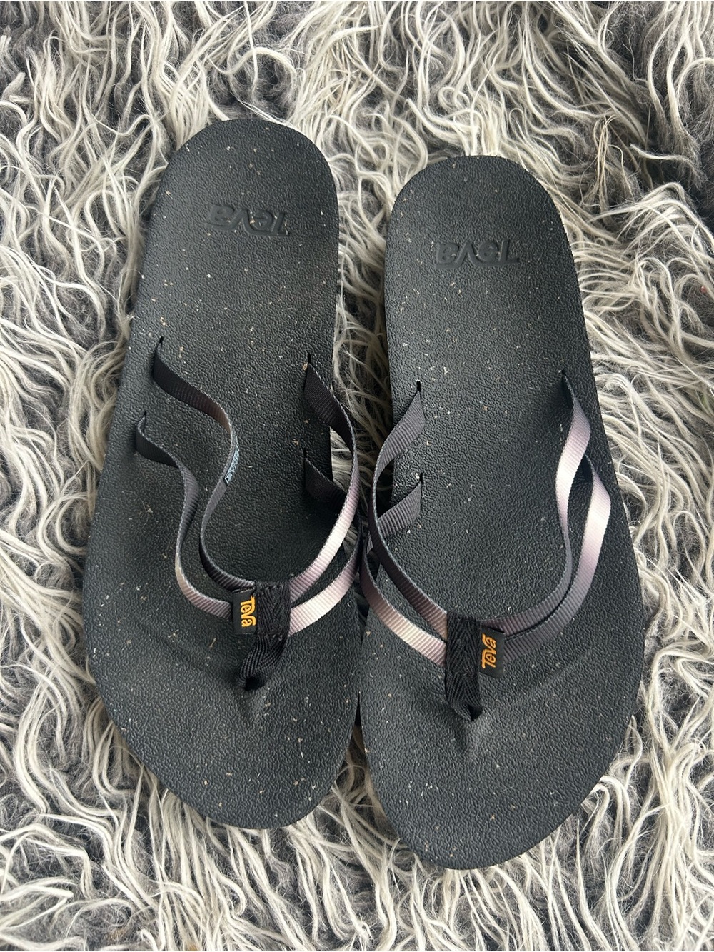 Teva Original Flip Flops Straps Black silver Sandals Womens US 9